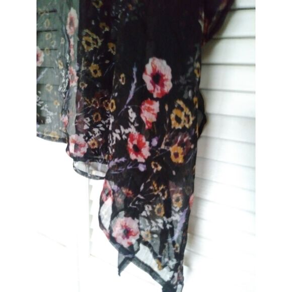 Open Front Floral Kimono Lightweight Flowy Oversized Trendy Black Top Blouse L - Picture 13 of 16
